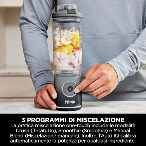 Ninja Blast Max Frullatore Portatile, 570 Ml, Ricaricabile, Bicchiere Frullatore E Coperchio Anti-Perdita, 3 Funzioni Di Miscelazione, Smoothie, Frullati, Frutta Congelata, Grigio Freddo BC251EUGY - 4