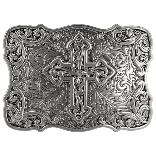 TYWestyles Vintage Celtic Pattern Cross Belt Buckle For Men Women (Antique Silver Cross-02, Large)