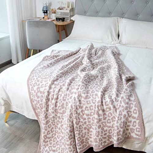 Soft Plush Leopard Blanket Cozy Cheetah Blanket 71"X51" Lightweight Soft Plush Reversible Leopard Throw Blanket For Chair Sofa Couch Bed Camping Travel, Stone/Cream #TOP6
