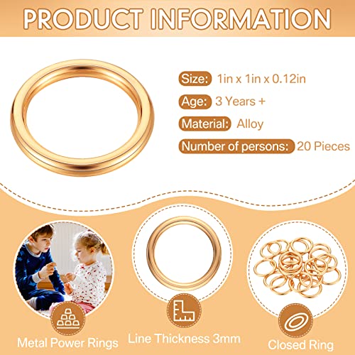 Chalyna 20 Pcs Toy Gold Power Rings Metal Game Figure Display Dream Catcher Rings with Drawstring Organza Bags(1 x 0.8 Inch,Gold)