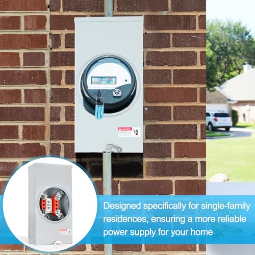 Briidea 200 Amp Meter Socket with 4 Jaw, 600V 1 Phase 3 Wire Ringless Type, with Horn Bypass, Suitable for Overhead/Underground Feed