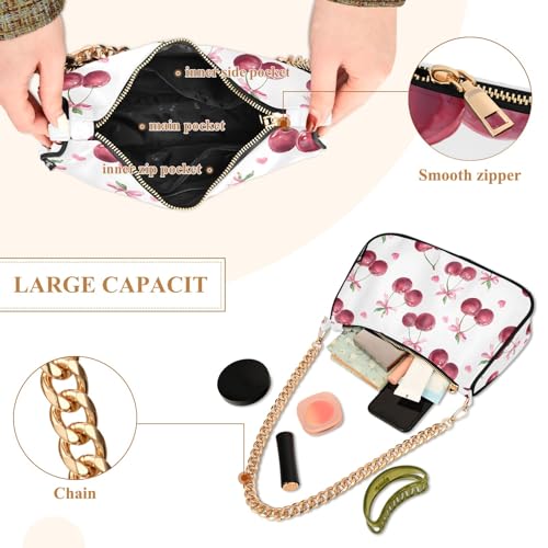 Clutch Shoulder Bags Tote Evening Purse Handbags for Women Bow Cherry Hobo Bags with Zipper Closure4