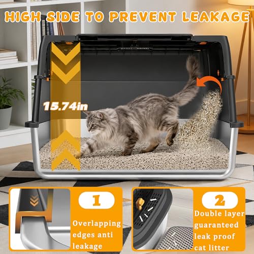 Arenero para gato XL acero inoxidable con tapa negro miniatura 3