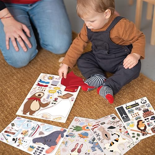 WALPLUS Make-a-Face Dressed-up Animals Sticker Craft 48 Sheets 15x20cm Party Favor DIY Kids Activity Removable Mix and Match Animal Faces - Image 3