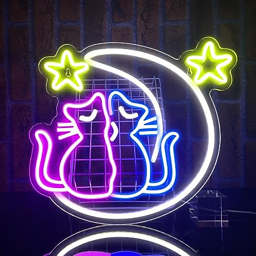PILOYINDE Enseigne au néon Anime, enseigne au néon chat, décoration murale enseigne au néon Sailor Moon, enseigne au néon alimentée par USB pour chambre d'enfants salle de jeux