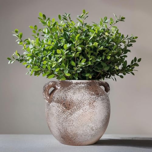 Vaso rustico in ceramica da 17,5 cm, con 2 manici, decorativo in terracotta e vintage, marrone per la decorazione domestica, soggiorno