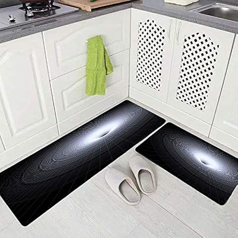 Sertiony 2 Pieces Rug Area Rug Kitchen Modern Kitchen Rug Black Hole 17"X48"+17"X24" Kitchen Rugs Non Skid Washable Cover