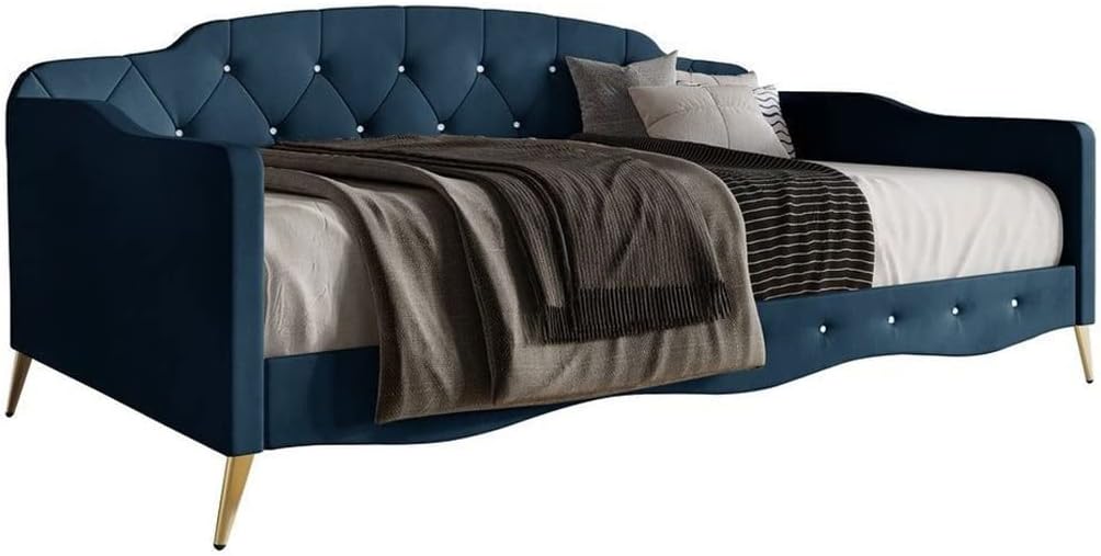 Velvet Crystal Button Tufted Twin Daybed for Living Room, Bedroom, Balcony