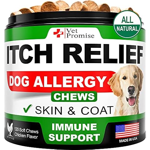 Vet Promise Dog Allergy Chews - Itch Relief for Dogs - Dog Allergy Relief - Anti Itch for Dogs - Dog Itchy Skin - Dog Allergy Support - Hot Spots - Immune Health Supplement - Made in USA - 120 Treats Cover