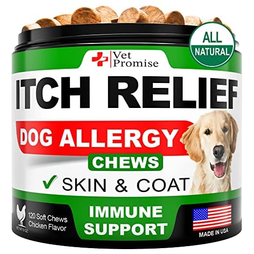 Dog Allergy Relief Chews - Dog Itch Relief Treatment - Anti Itch - Itchy Skin - Dry Skin & Hot Spots - Immune Health Supplement with Probiotics, Omega 3 Fish Oil, Colostrum - Made in USA - 120 Treats