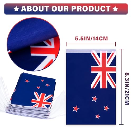 Image of New Zealand String Flag Pennant Banner, Small Mini New Zealander Flags Bunting Banner, National Country Decoration for School, Party, Sports Events, Patriotic Festival, 33 Feet 30 Flags