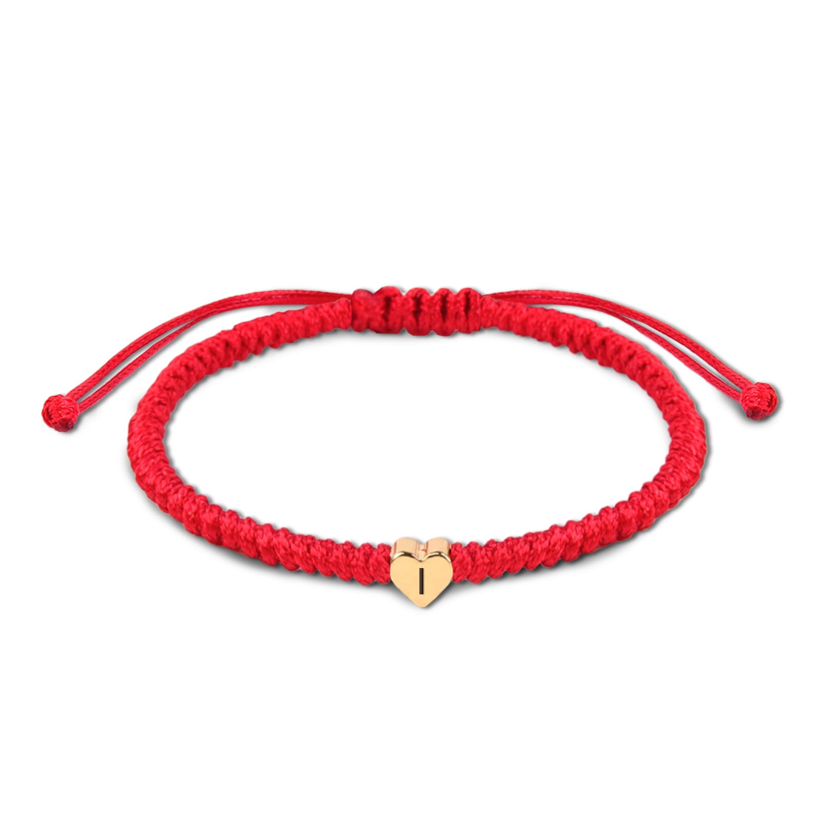 Initial Bracelet Gold Heart Love Charm Initial Bracelet Red Initial I Letter Bracelets Handmade Adjustable Rope Bracelets for Girls Boy Mom Birthday Gifts (I)