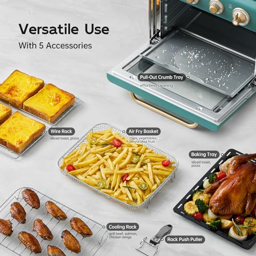 Neretva-Air-Fryer-Toaster-Oven-Large-21-QT-5-In-1-Convection-Oven-Fit-8-Pizza-for-Family-Include-6-Accessories-Cookbook-Stainless-Steel-ETL-Certified-Vintage-Green