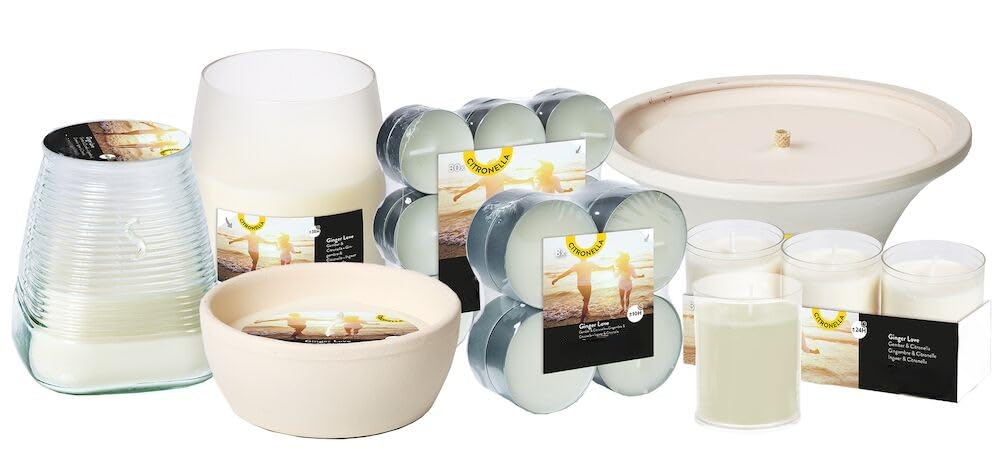 Flammschalen Ingwer & Citronella für draußen 4 Stück - Outdoor-Kerzen Terracotta - Für deinen Garten - Feuerschalen im 4er Set - 9h Brenndauer – 18x18x7,5 cm