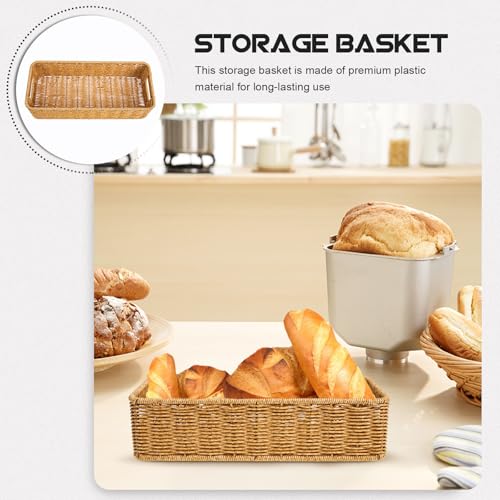 Cesta tejida de plástico rectangular marrón para organizar toallas en casa 8