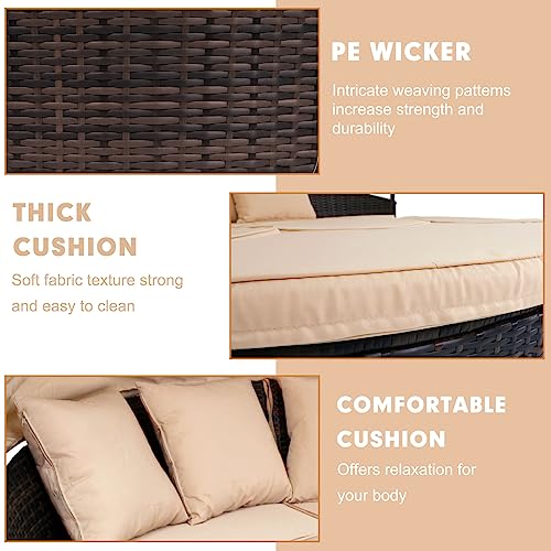 Crownland Outdoor Patio Canopy Bed Round Daybed With Washable Cushions, Clamshell Sectional Seating Wicker Furniture With Retractable Canopy Furniture For Backyard, Porch, Pool Round Bed (Brown) #TOP2