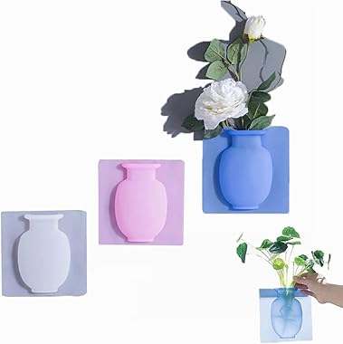 Removable Silicone Flower Vase, 3/6Pcs Magic Silicone Vase Sticker, Stick on Vase, Silicone Vases for Flowers, Rubber Silicon
