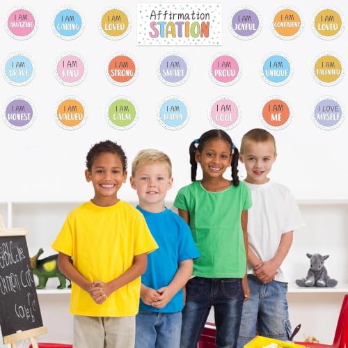 Image of Pastel Affirmation Station Bulletin Board Set Positive Bulletin Board for Classroom Mirror Growth Mindset Decoration Inspirational Motivational Accent Color Cutouts for Home School Teacher Wall Supply