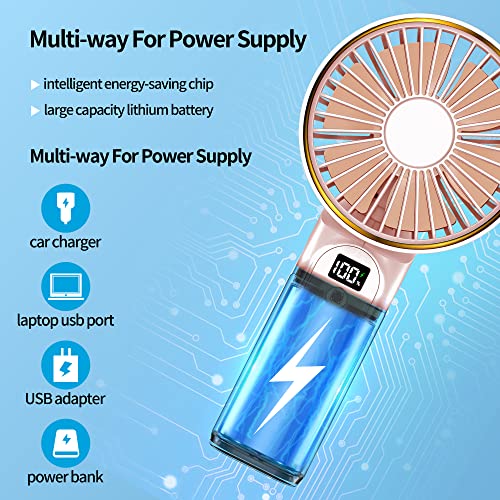Handheld Fan, Portable Fan, 4000Mah Usb Rechargeable Personal Fan, 180° Foldable Mini Desk Fan With 6 Wind Speed, Lcd Digital Display, Lanyard As Neck Fan, Ultra Quiet #TOP4