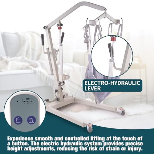 PPOLB Electric Foldable Patient Lift, Full Body Foldable Patient Transfer Lift for Home Use, 400lb Weight Capacity with U-Sling, Foldable Hydraulic Body Transfer for Home, White (Pack of 1)