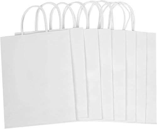 Miniatura 5 de Bekoetoz 40 bolsas de papel kraft blancas con asas de 10.6 x 8.3 x 4.3 pulgadas, bolsas de regalo a granel para cumpleaños, bodas, baby showers,
