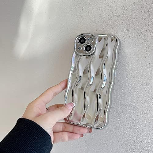 wahhle Water Ripple Pattern Curly Wave Frame Soft Cute Phone Case Cover for Men Women Girls(iPhone 11,Silver) - 2