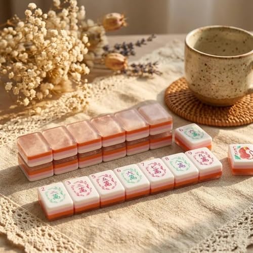 Pink Crystal Mahjong Set with Flowers - Juego de Mesa miniatura 1