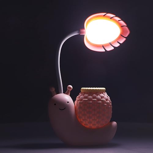 Miniatura 7 de Garosa Lámpara de escritorio LED con soporte para bolígrafo, lámpara de mesa de caracol de animales de dibujos animados, múltiples funciones, carga