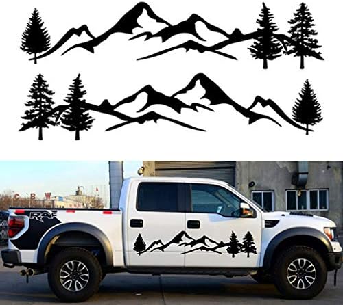 sundan 2PCS Car Side Body Stickers Mountain Tree Forest Graphic Decals DIY Vinyl Sticker Decals for Car Truck SUV RV Camper Trailer, 77.95''x15.74''(Gloss Black)