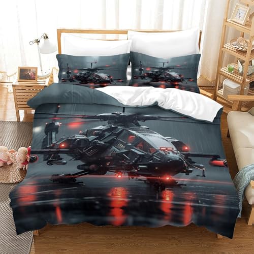 Housse de couette hélicoptère microfibre douce parure lit double 3 p - 3