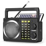 PRUNUS J-135 AM FM SW Radio Portable Bluetooth, Solar/AA Battery Operated/USB Rechargeable, Small Transistor Retro Radios with Best Sound, Flashlight,Support TF Card/USB Playing