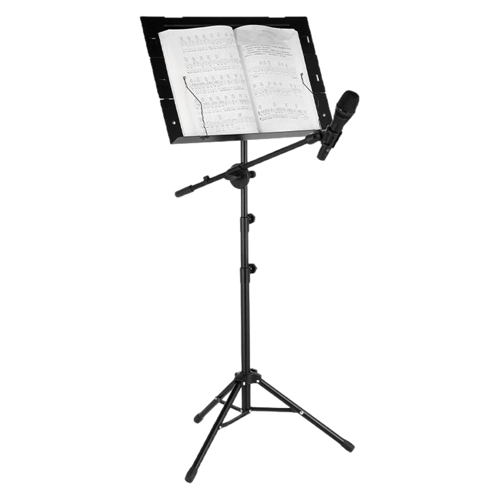 Vttui Sheet Music Stand, Foldable Music Holder, with Microphone, Height Adjustable, Holder Tripod Base, for Instrumental Performance & Band(Color:Black)