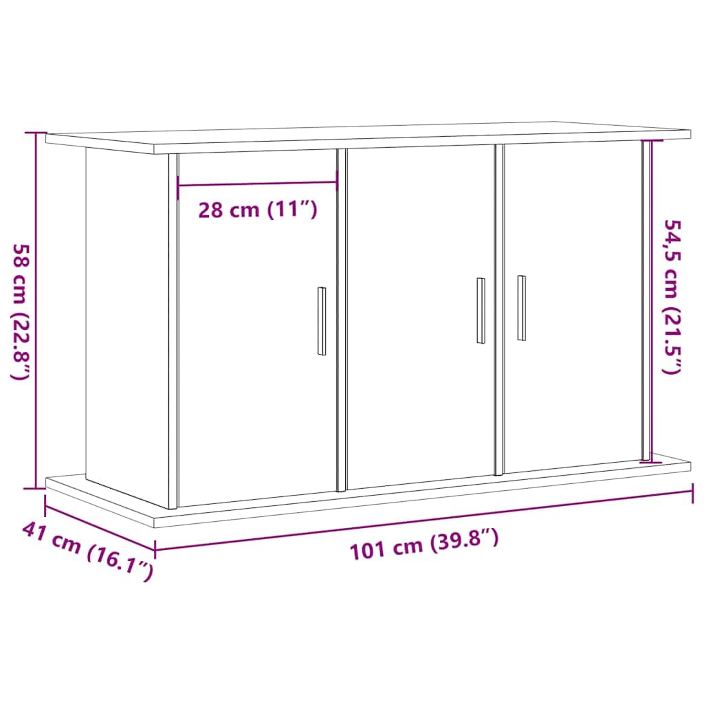 Supporto per acquario, effetto legno anticato, 101 x 41 x 58 cm, con 6 scomparti e porte, mobiletto inferiore stabile per acqua dolce e acqua di mare, portaoggetti per accessori, scaffale per