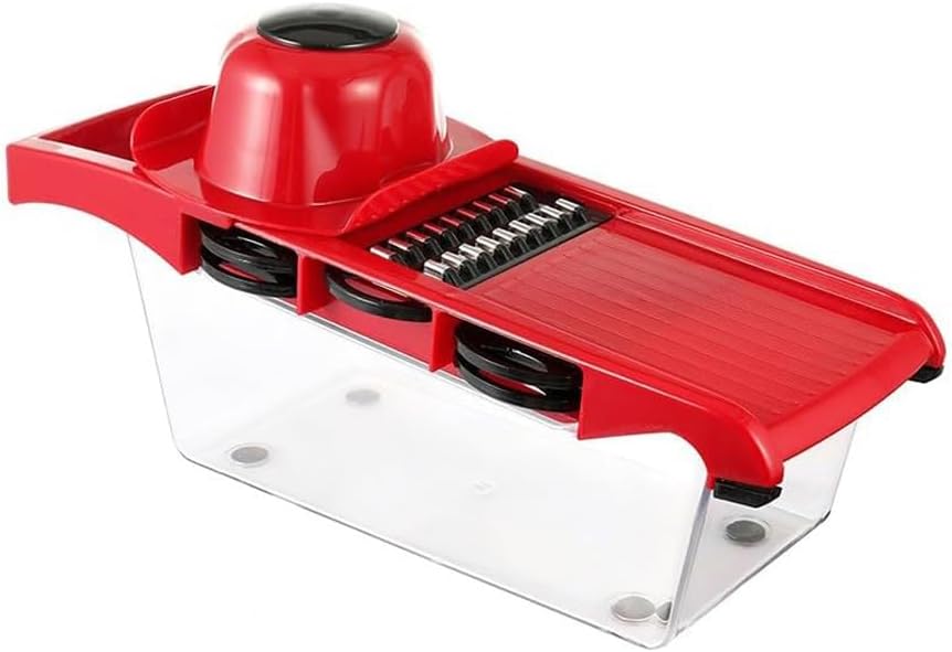Multifunctional Potato Slicer Vegetable Fruit Slicer Chopper Cutter, 1 Container, 6 Interchangeable Blades, Efficient and Fast Strong-Hold