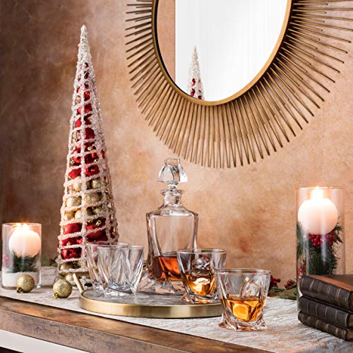 5-Piece European-Style Whiskey Decanter And Glass Set - With Magnetic Gift Box - Exquisite Quadro Design Liquor Decanter & 4 Whiskey Glasses - Perfect Whiskey Decanter Set For Scotch Alcohol Bourbon #TOP1