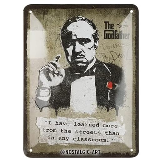 Nostalgic-Art Cartel metálico retro, 15 x 20 cm, The Godfather – Learn from the streets – Idea de regalo para amantes del cine, Official License Product (OLP), de metal, diseño vintage