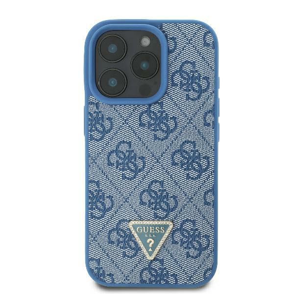 CG Mobile Guess GUHCP16SP4TDSCPB Étui de Protection pour iPhone 16 6,1" Bleu Étui Rigide en Cuir avec Logo en métal et Strass