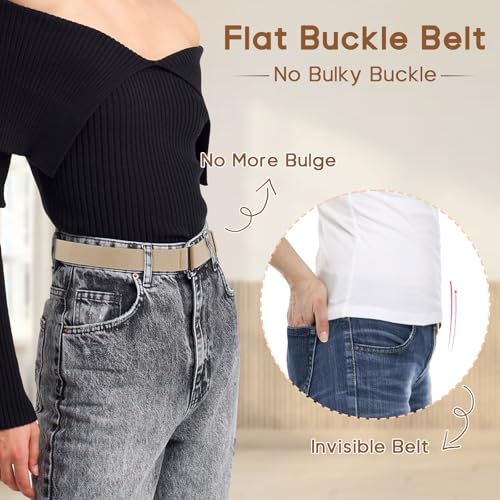Sightor 2PCS Women No Show Stretch Belt, Adjustable Strap with Flat Buckle, Invisible Elastic Belt for Jeans Pants Dresses4