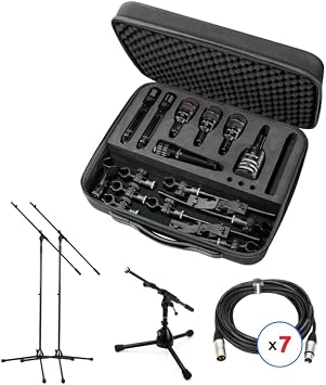 Audix DP7 Drum Microphone Bundle with Stands, Cables, and Carrying Case - 7-Piece Pro Drum Mic Set for Studio and Live Performance - Includes Kick, Snare, and Tom Mics Sound Capture