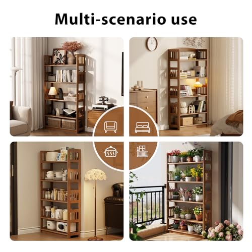 Image of AnywaysWood 5-Tier Solid Wood Open Bookcase,Modern Display Bookshelf,Farmhouse Wide Etagere Bookcase, Freestanding Storage Cabinet for Study Room Office Living Room Flower Rack
