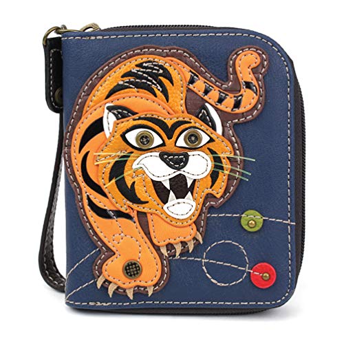Image of CHALA Zip Around Wallet, Wristlet, 8 Credit Card Slots, Sturdy Pu Leather - Tiger - Navy