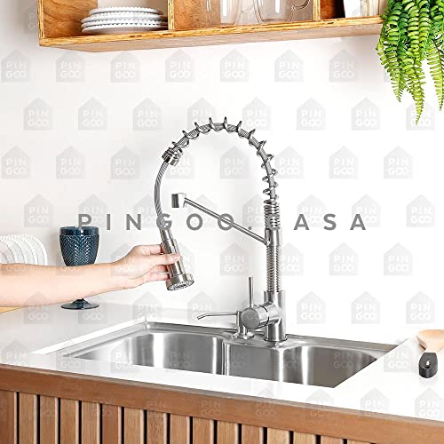Pingoo.Casa, Torneira para Cozinha, Misturador Monocomando, Aço Inox 304, Escovado, Extensível, Arag
