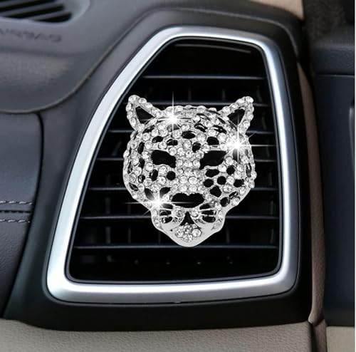 Image of 2Pcs Silver Bling Leopard Air Vent Clips, Crystal Leopard Car Air Fresheners and Diffusers, Rhinestone Car Decoration and Interior Accessories