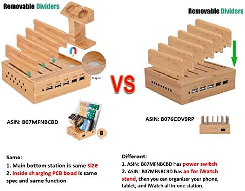 Yisen Handy Wood Bamboo Multi Device Smartphone Charging Station 5-Port USB Charging Dock DIY Assemble Organizer Holder for iPhone/iPad/Apple iWatch/Cellphone/Tablets/E-reader/Power Bank