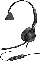 Vista 9 de Yealink Auriculares UH42 USB-C/A con micrófono para computadora PC, auriculares con cable certificados por equipos, micrófono con cancelación