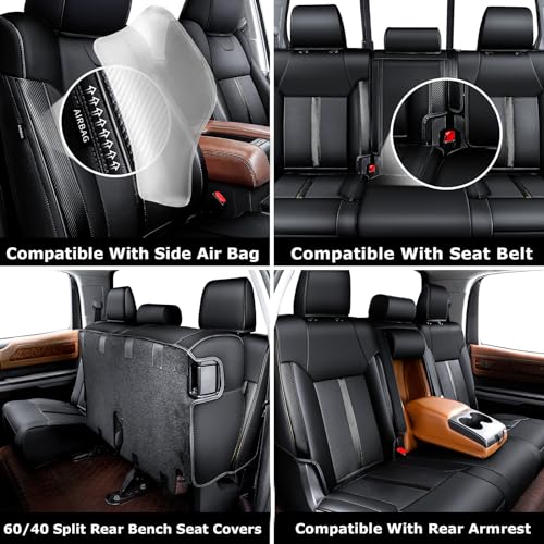 Image of Carlimeki Leather Seat Covers Custom Fit for Tundra 2014-2021 CrewMax | Fits SR, SR5, Limited, Platinum, 1794 Edition, TRD Pro, Capstone - Carbon Fiber - Premium Leather Fully Covered