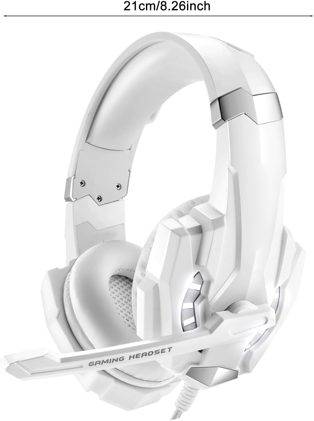 USB Gaming Headset for PC, Noise Cancelling Over Ear Headphones with Mic, LED Light, Wired Computer Headset for Laptop, Office (White)