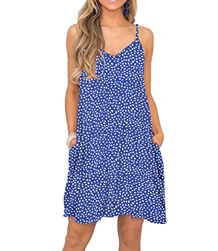 Image of Women's Summer Spaghetti Strap Casual Swing Tank Beach Cover Up Dress with Pockets