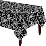 Emopeak Halloween Black Spider Tablecloth 54' x 108', Spider Web Rectangular Decorations Table Cover Spillproof Washable Table Topper Perfect for Halloween Decoration, Dinner Parties