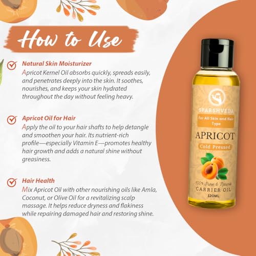Image of Apricot Oil | 100% Pure Cold Pressed Kernel Oil for Glowing Skin & Soft Hair | Rich in Vit A E, Moisturizes, Reduces Wrinkles & Strengthens Hair | All Skin Types | 120 ml